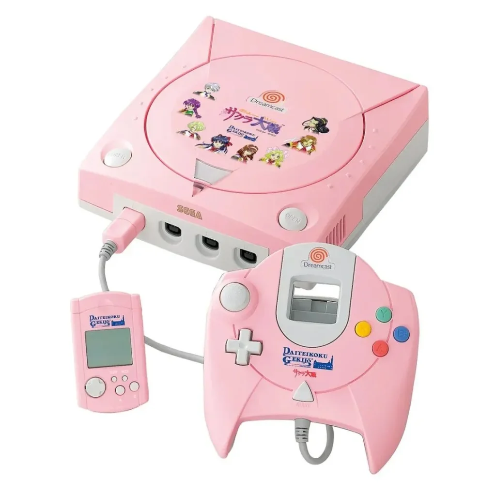 Pink Sega Dreamcast Console with Controller and VMU, Themed for Daitoshokan Girls